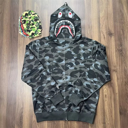 2026 Full Zip Sha Pattern Hoodie  Cotton Polyester Blend Custom Logo Sweatshirt Supplier Mens Hoodie