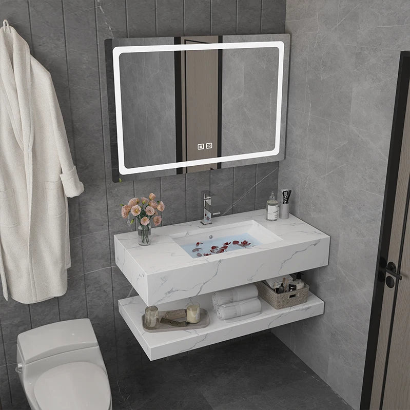 Stainless Steel Bathroom Vanities With LED Light Touch Screen LED Mirror Fashionable Rock Board LED Mirror Cabinets