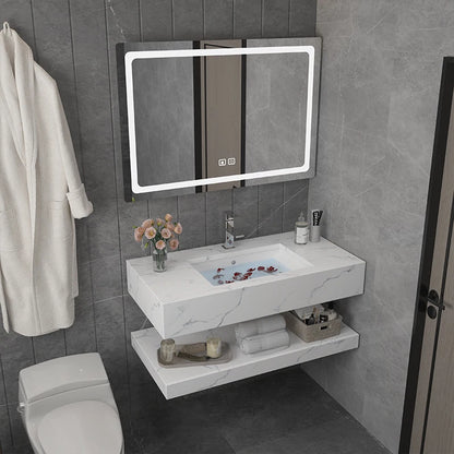 Stainless Steel Bathroom Vanities With LED Light Touch Screen LED Mirror Fashionable Rock Board LED Mirror Cabinets