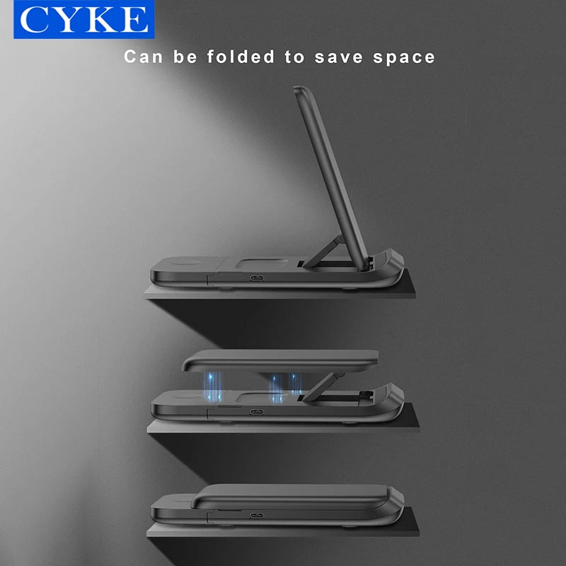 CYKE 3-in-one 15W Fast Wireless Charger V8 Magnetic Folding Phone Stand Watch Collapsible Wireless Charging Station for AirPods