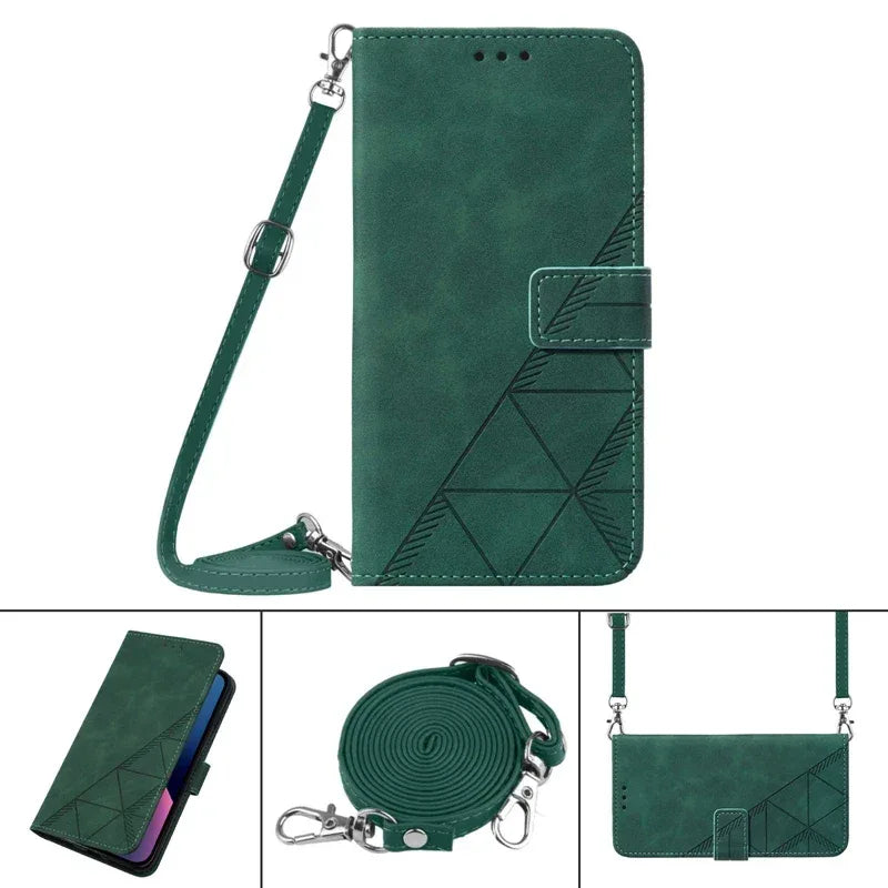 Lanyard Leather case Pouch Bag for Moto Edge 40 Neo, for MOTO G PLAY 5G 2024 Cross Shoulder PU Flip Stand case Cover