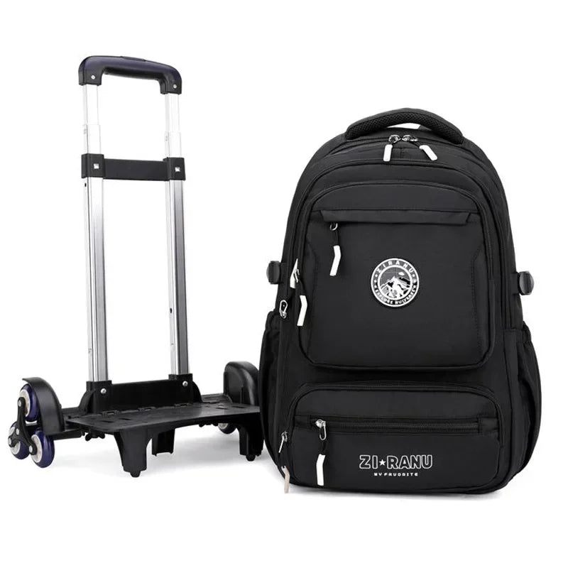 Wholesale Custom Unisex Children's Trolley Backpack Wheeled School Bag Fashionable Waterproof Characters Pattern Zipper Closure