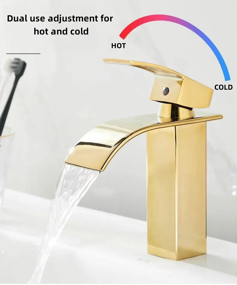 Luxury Modern Stainless Steel Deck Mount Waterfall Bathroom Faucet Europe Design Chrome Gold Basin Mixer Faucet