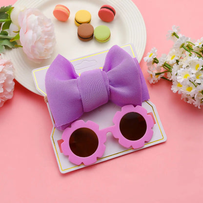New Children Sunglasses Bow Set Cartoon Baby Toys Children Sunshade Glasses Hairbands Headdress Girl Hair Clips