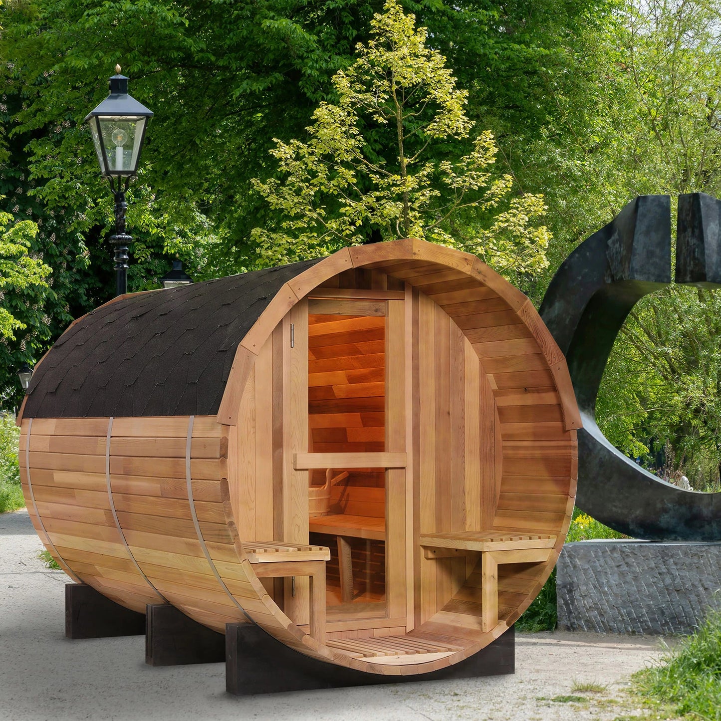 USA Stock Classic Outdoor Electric Steam Sauna Room Solid Wood Wet Steam Barrel Sauna for Backyard Garden