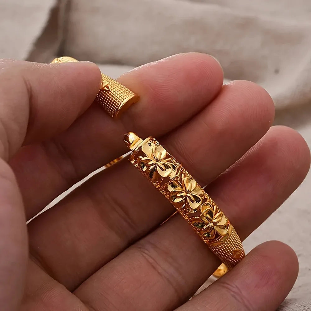 2pcs Elegant Plated Open Bangle Bracelet for Women - Luxurious Ethnic-Inspired Design, Ideal for Bridal Special Occasions