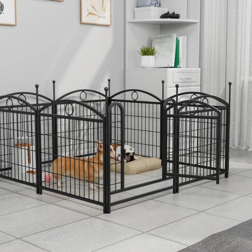 Heavy Duty Indoor/Outdoor Dog Playpen with Button Closure Solid Pattern Metal Pet Fence Exercise Pen with Doors for Puppies Dogs