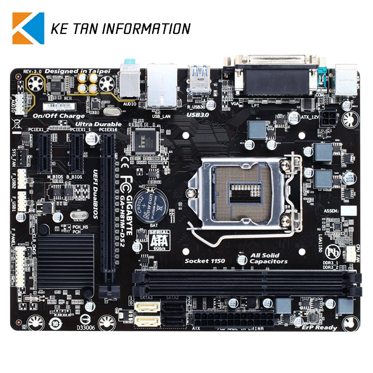 GIGABYTE H81M DS2 Supports 3th 4th Intel Core Processors with Intel H81 Express Chipset Supports DDR3 Memory Used Motherboard