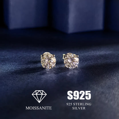 Classic Rhodium Plated S925 Sterling Silver Stock Earrings Luxury Round VVS Moissanite Lab Grown Diamond Women Stud Earrings