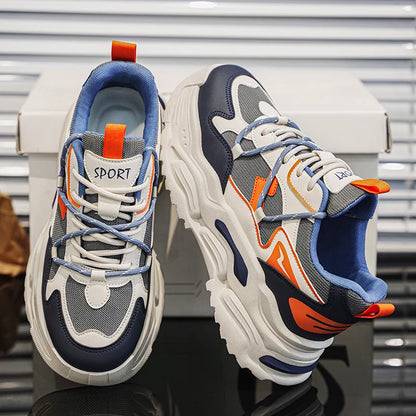 Men's Casual High-Top Sport Sneakers Microfiber Leather Upper Large Dad PU Rubber Sole Waterproof Breathable Mesh for Summer