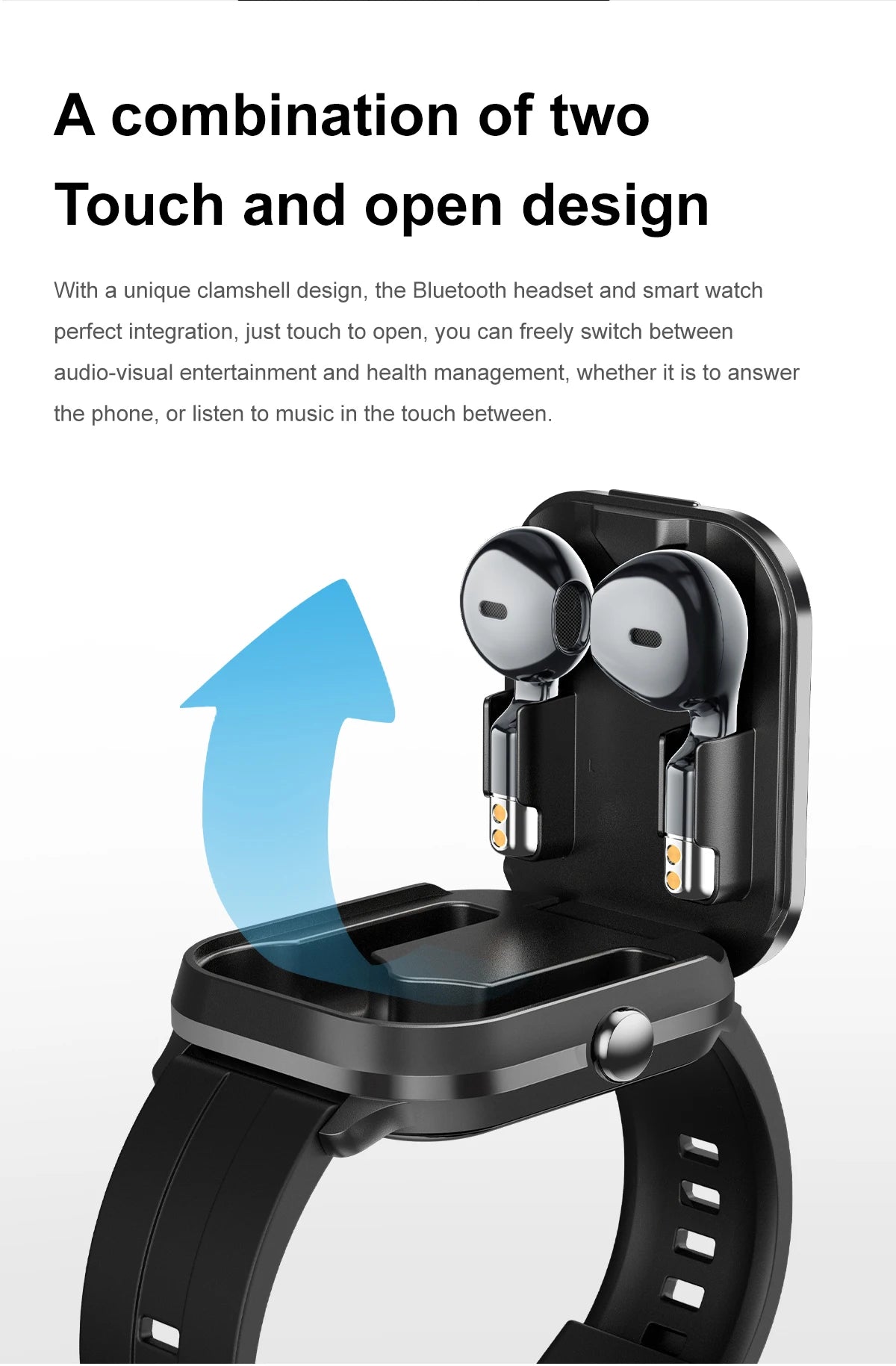 D8 Pro Unisex Smart Watch with TWS Earphones Square Design IP67 Waterproof Sports Fitness Health Monitor for iPhone & Android