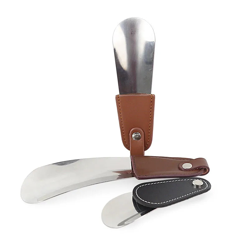 Melenlt Stainless Steel Shoe Horn With Leather Strap Travel Shoehorn Classic Gentleman's Accessory Shoe Horn Travel Shoehorn
