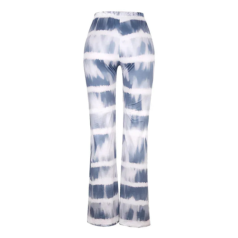 2023 Brown Leopard Y2K Joggers Women High Waist Flare Pants Double Layer Mesh Girl Aesthetic Tie Dye Trousers Female Sweatpants