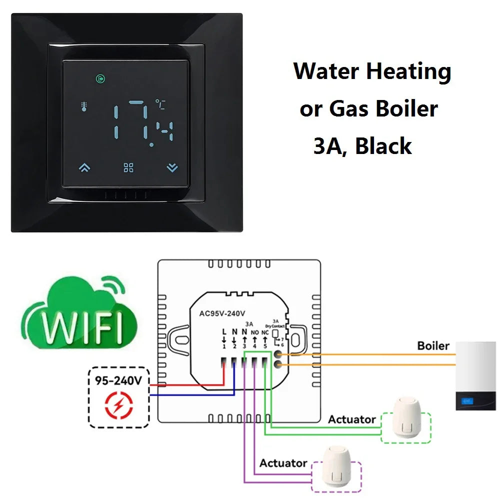 Room Thermostat Square Convex LCD Panel Child Lock Floor Heating System Programmable Smart WIFI Thermostat