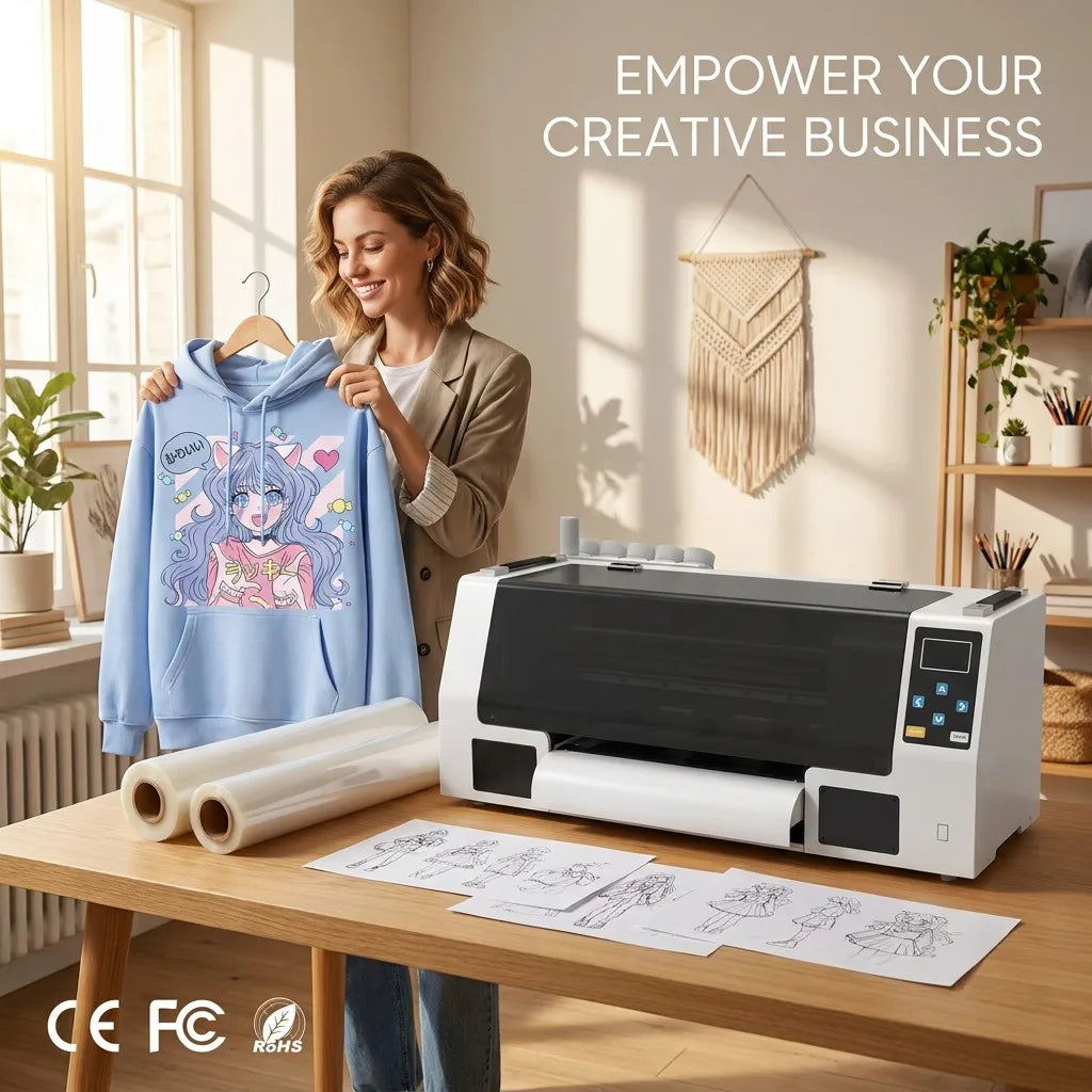KECAI Commercial DTF Printer One Stop Startup XP600 Vibrant Stretchable Durable Uniform Sportswear Tote Leather Polyester