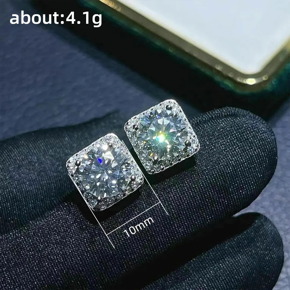 White Gold Princess Cut Zircon Stud Earrings For Women Wedding Classic Geometric Alloy Jewelry