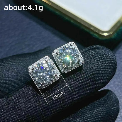 White Gold Princess Cut Zircon Stud Earrings For Women Wedding Classic Geometric Alloy Jewelry
