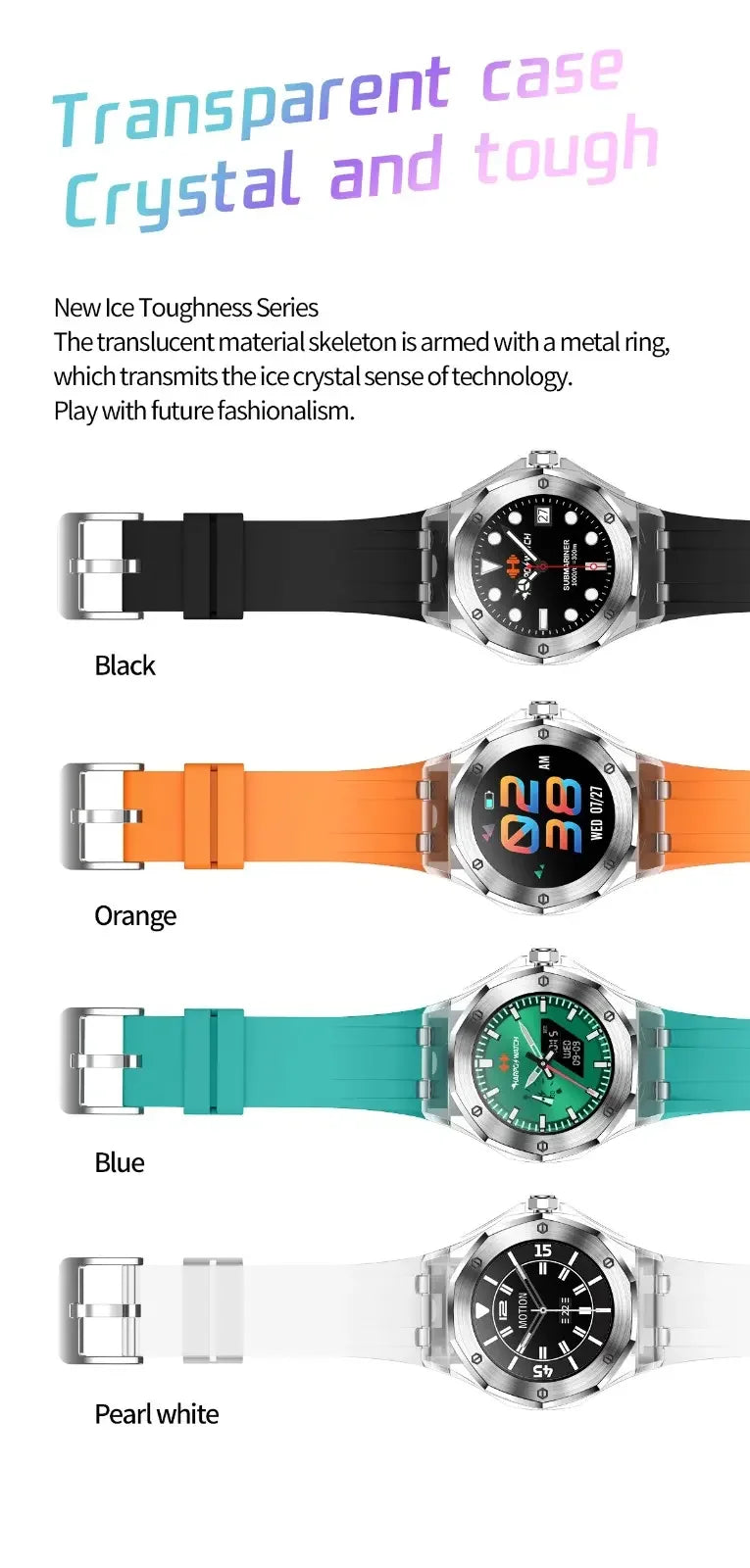 Best Quality 3ATM Waterproof Smart Watch Sleep Tracker QC F17 TK19 TFT Crystal Transparent Silica Gel Material Call Reminder