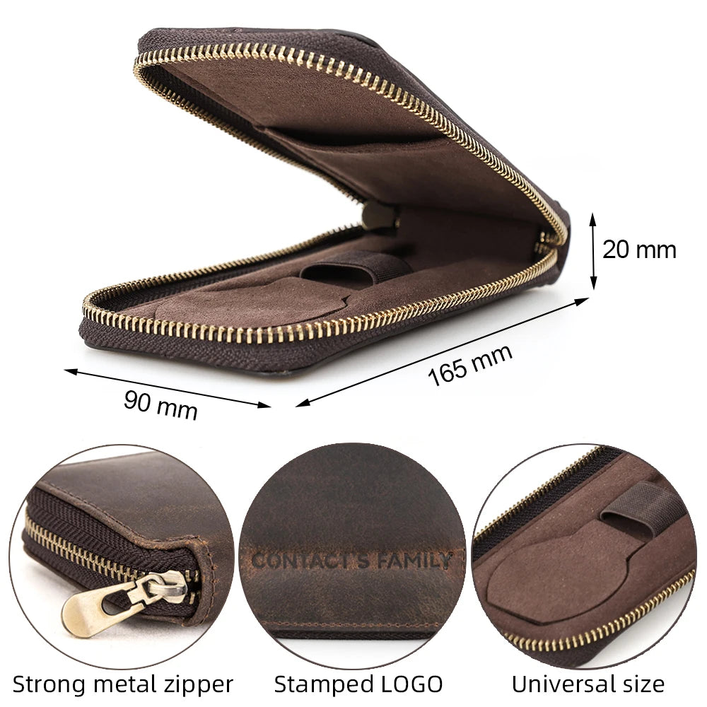 Single Watch Travel Leather Pouch Case Custom Portable Zipper Watch Storage Bag for Men Genuine Leather Watch Holder CF1121