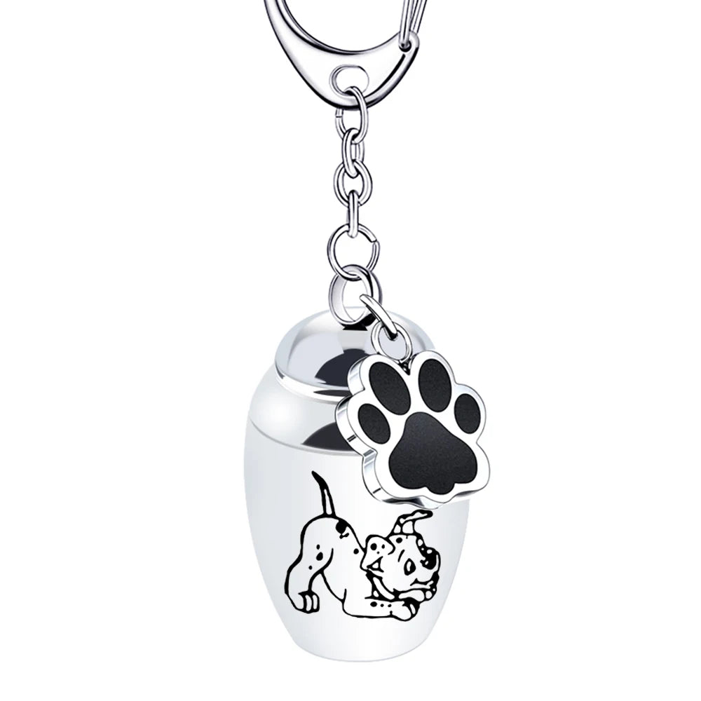 Silver Waterproof Cremation Pet Urns Keychain Cylinder Cat Dog Urn for Pet Ashes Cremation Keepsake Memorial Ashes Jewelry Pend