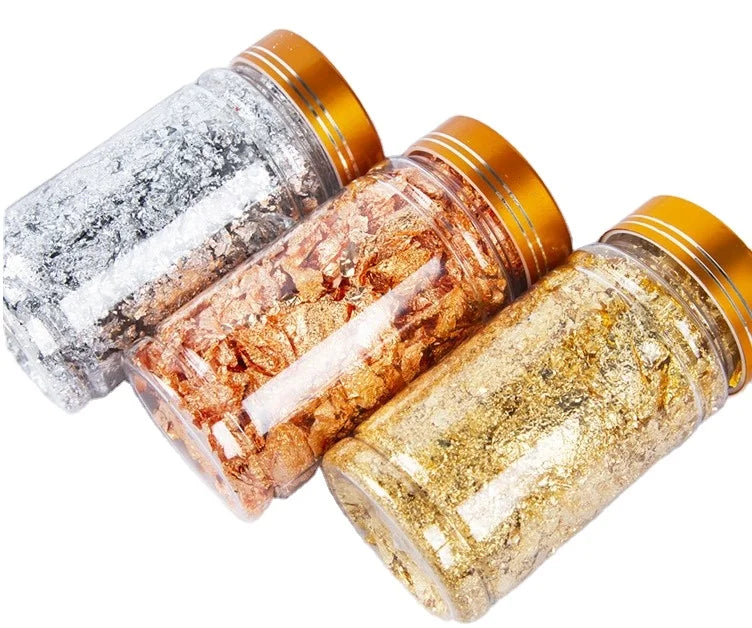 Nail Gold Foil Flakes for Resin Gilding Metal Gold Silver Leaf Flakes for Nails Art Slime-for Diwali Graduation Decorations 1kg