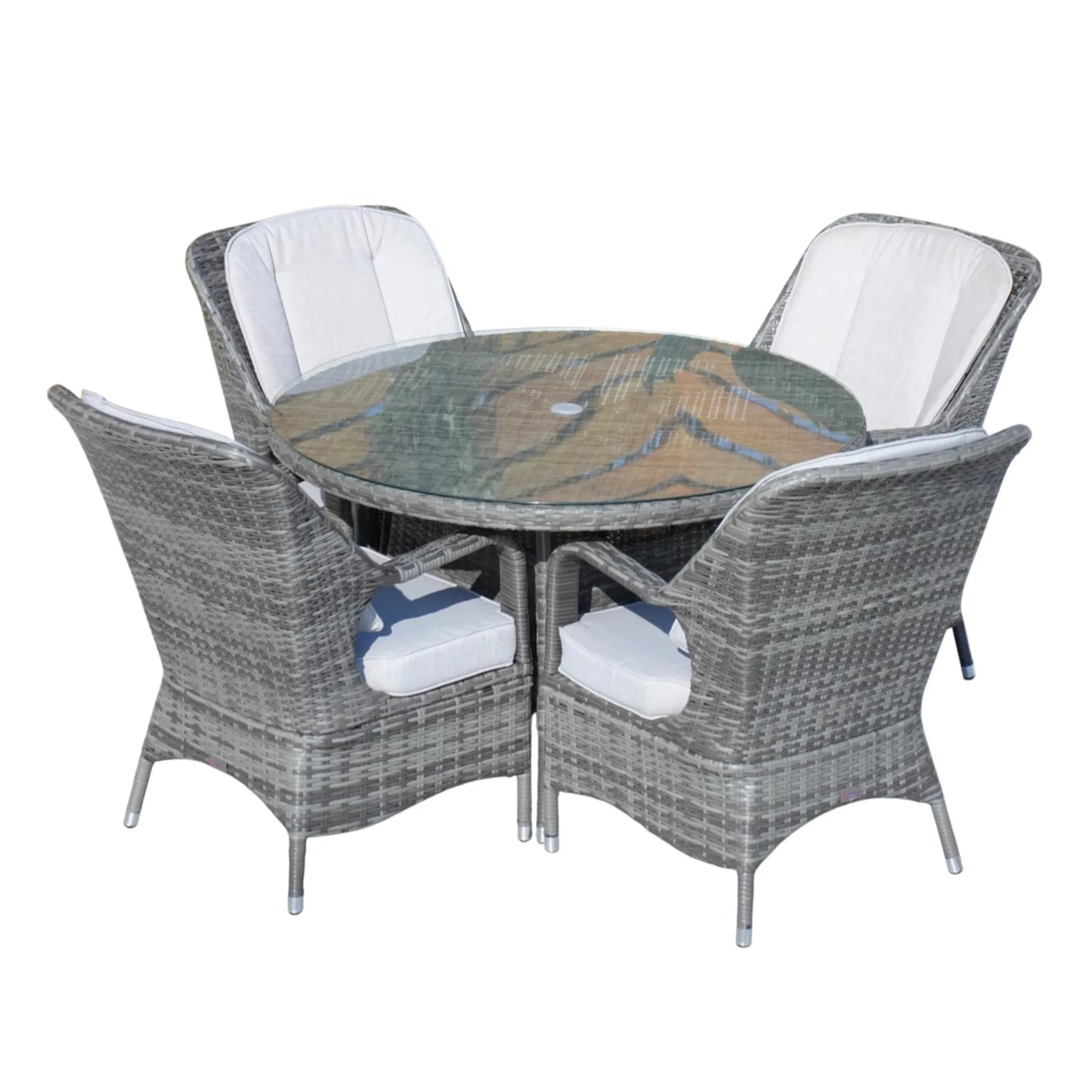 HMS Five-Piece Extendable Dining Set Modern Round Gray Glass Wood for Kitchen Living Room Hotel or Outdoor Home Furniture