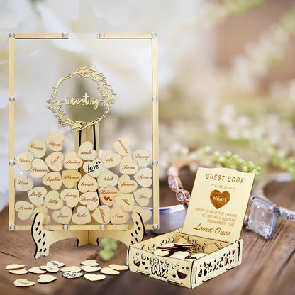 Wholesale Wooden Alternative Wedding Guest Book Rustic Blank Wedding Guest Book Sign with Hearts Wood Photo Frame Drop Box