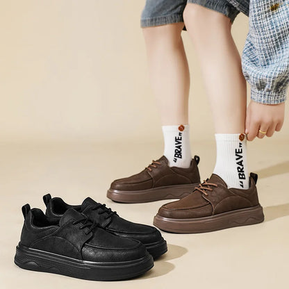 Retro Leather Boat Shoes Solid Round Toe Rubber Outsole EVA Midsole Cushioned All Seasons Men's Casual Work