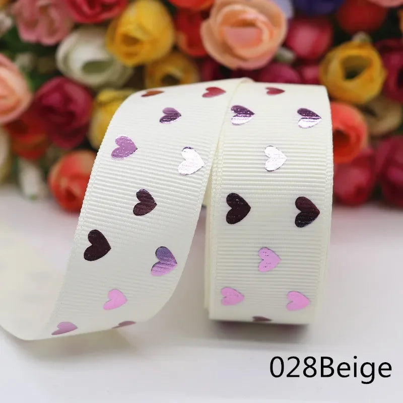 5 Yards 1" 25MM Valentine's Day Pink Gold Heart-Shaped Printed Ribbon For Hair Bows DIY Crafts Handmade Accessories M20012103