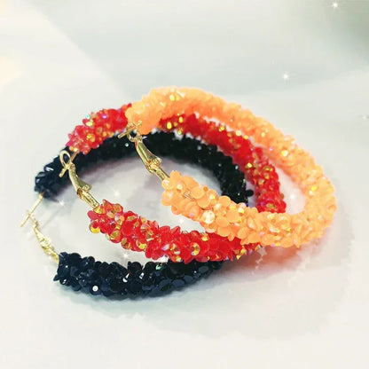 Trendy Women Geometric Big Hoop Earrings Resin Crystal Bling Hoop Earrings Custom Color Exaggerated Gold Earring for Girls