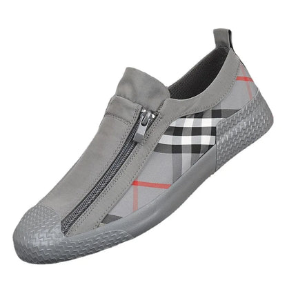 2025 Spring New Men's Flat Casual Canvas Shoes Side Zipper Slip-On Sneakers