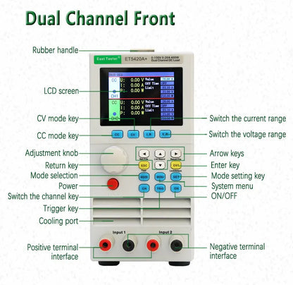 East Tester ET5420A+ 2 Channels Electronic Load Tester, 2x200W Input 0-150V / 0-20Ax2 Programmable  USB Battery  Capacity Tester