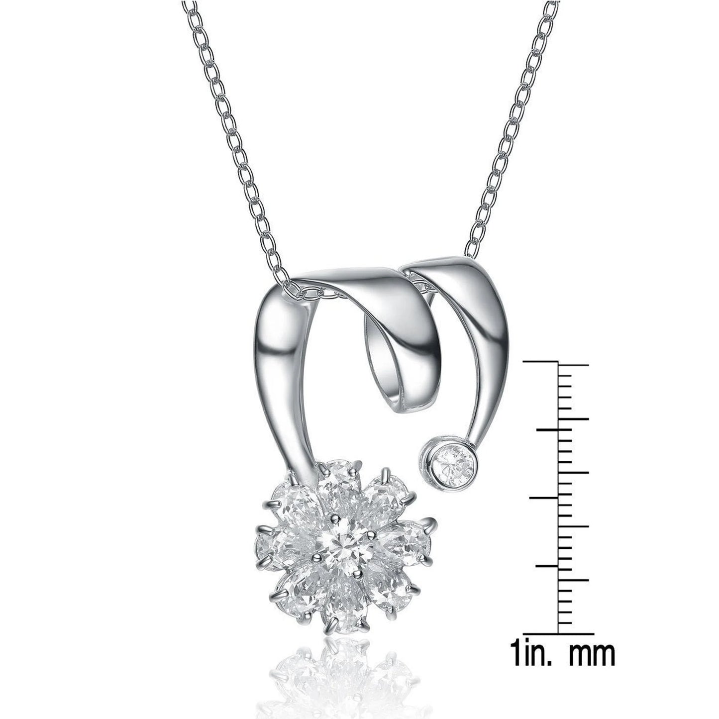 TD Collette Z Platinum Clear Pear with Round Cubic Zirconia Swirl Pendant Necklace Geometric Sterling Silver Rhodium Plating