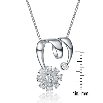 TD Collette Z Platinum Clear Pear with Round Cubic Zirconia Swirl Pendant Necklace Geometric Sterling Silver Rhodium Plating