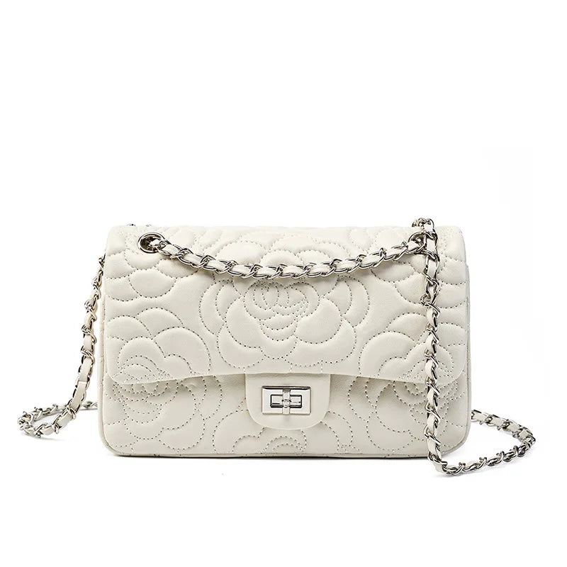 Fashion Goat Leather Bag Purse Tote Stitching Rose Handbag Metal Lock Genuine Sheepskin Crossbody Bag Handbags for Women