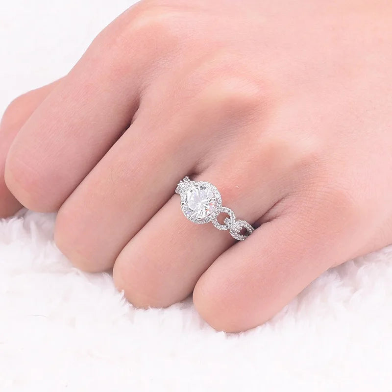 Q175 Women's White Gold Diamond Engagement Ring Round Brilliant Cut Natural G Color Halo Setting