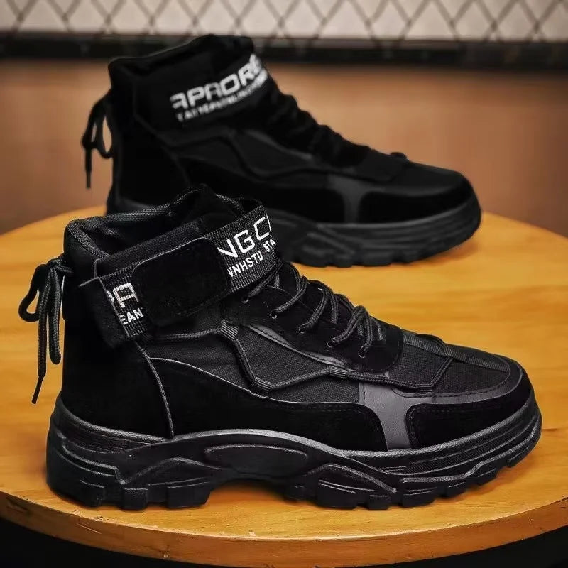 Spring and Autumn Lace up Canvas Men's Boots High Top Casual Walking Shoes Casual Thick Sole Men's Boots
