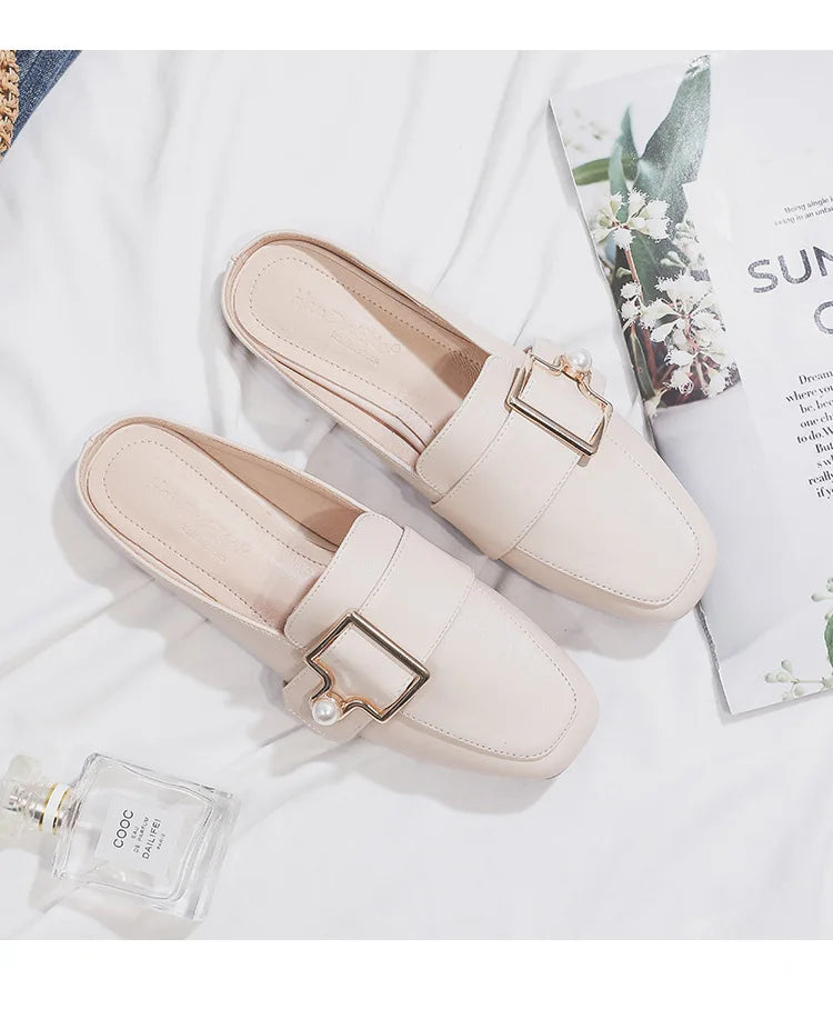 New Women Slipper Casual Shoes Fashion Women's Leather Loafers No Heel Slip-on Shoes Summer Outdoor Light Ladies Walking Shoes
