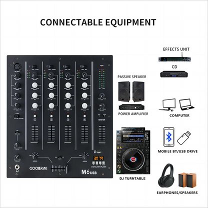 MX300 USB Professional DJ Player Mixer With EQ Scratch-proof DJ Mixer Console Replaceable Crossovers With Reverse