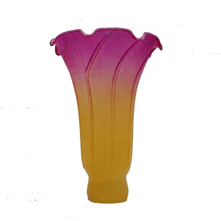 Antique European Glass Lamp Shade Peach Color Pond Lily Design 6" Height Light Cover for Table & Floor Lamps