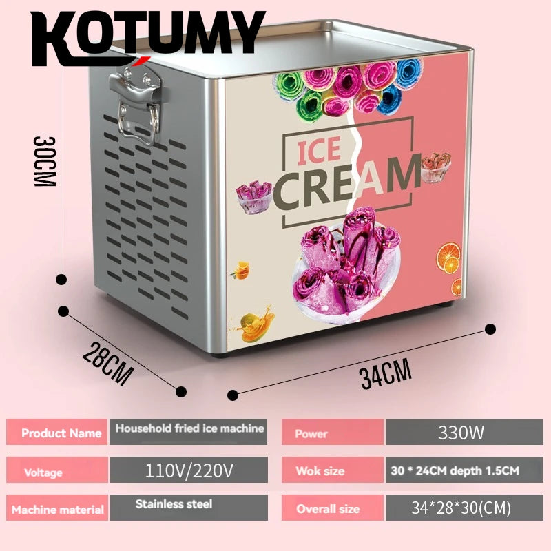 Commercial 110-220V Electric Fried Ice Cream Yogurt Fruit Smoothie Machine Tabletop Roll Machine Yogurt Smoothies Fruit Using