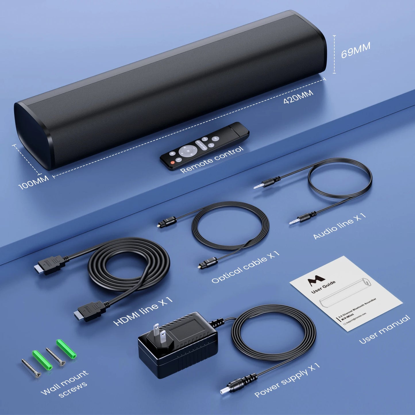 KY-MINI Sound bar for TV Home Theater Soundbar Wireless Speaker with ARC/OPT/AUX/BT/Remote Controls