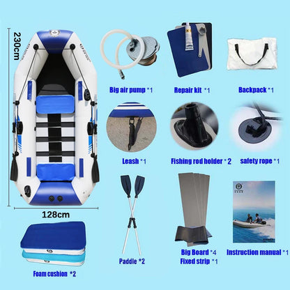 SOLARMARINE 7.5ft 2 Person Inflatable Fishing Boats Kayak Raft Dinghy Slat Wooden Bottom for Adults With Paddles Air Pump