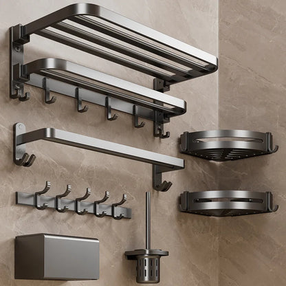 Modern Gun Grey Aluminum Bath Towel Rack Integrated Hanger Toilet Six-Piece Bathroom Accessories Set