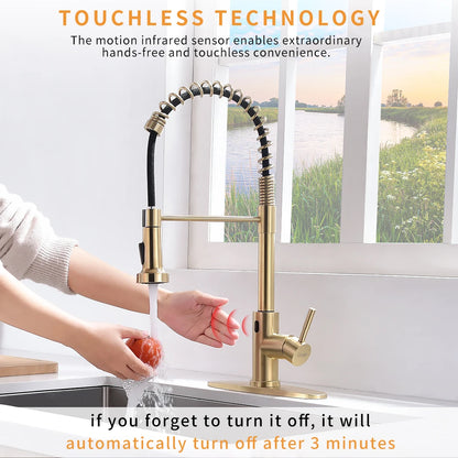 Luxury Single-Hole Kitchen Faucet Non-TOUCH Sensitive Brushed Gold  Ceramic Cartridge Sink Faucet with Pull Sprayer