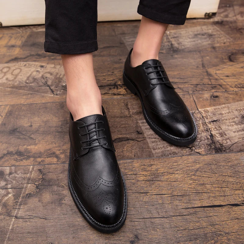 Extra Size 38-47 Brogue Dress Shoes Lace up PU Leather Oxford Formal Business Footwear Wedding Shoes for Men