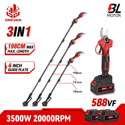 ONEVAN Brushless Garden Tool Set Electric Pruning Shear Battery Cordless Chainsaw with Tree Branches Pole Saw Telescopic