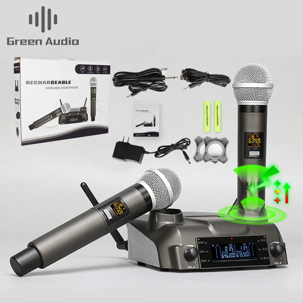 GAW-210 2021 New Magnetic Induction Charging Wireless Microphone UHF Microphone One for Two KTV Family Performance