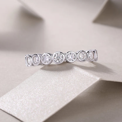 Female 925 Sterling Silver Luxury Women Fine Jewelry Rings Rhodium Plated Rings Bezel Setting Moissanite Eternity Rings