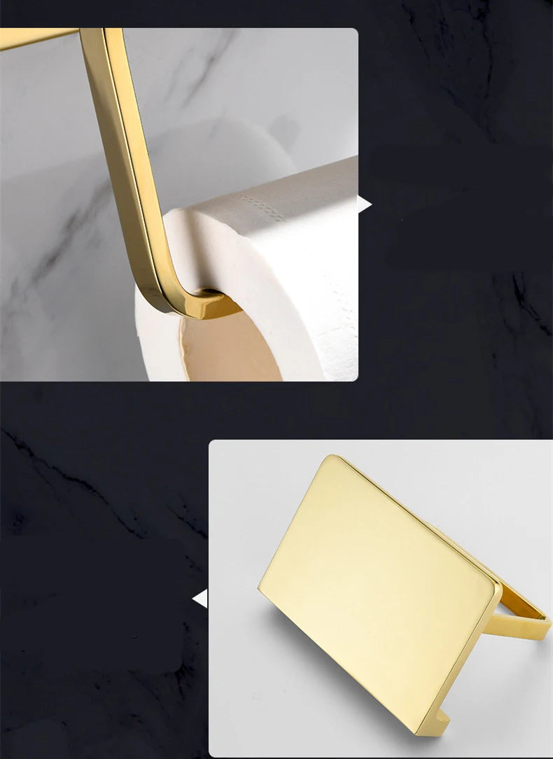 Stainless Steel Gold Bathroom & Kitchen Paper Holder with Shelf Gold Toilet Tissue Storage Rack